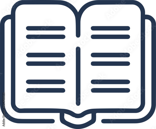 Open book icon in blue outline with detailed pages