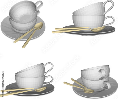 vector illustration of a drink cup design with saucer and spoon new used