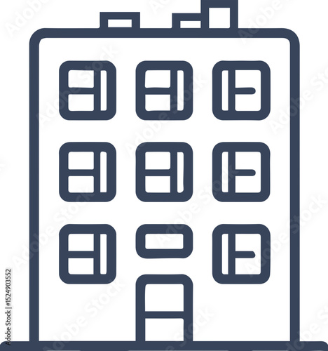 Apartment building icon in blue outline with multiple floors