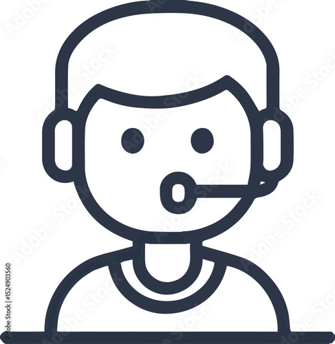 Customer service icon with headset in black outline style