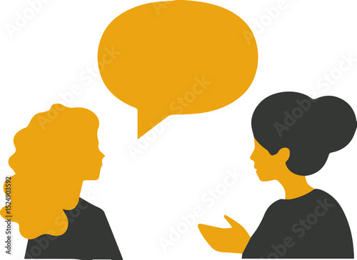 People talking icon with speech bubble in profile view