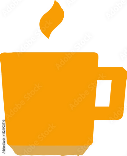 Orange coffee cup icon with steam in flat minimal style