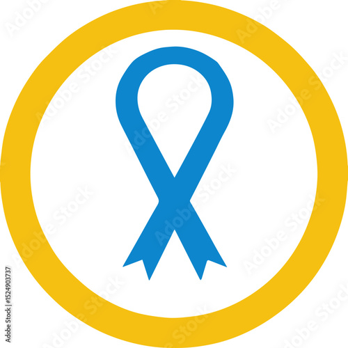 Awareness ribbon icon in blue with yellow circle background