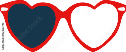 Heart-shaped sunglasses icon in red and navy outline style