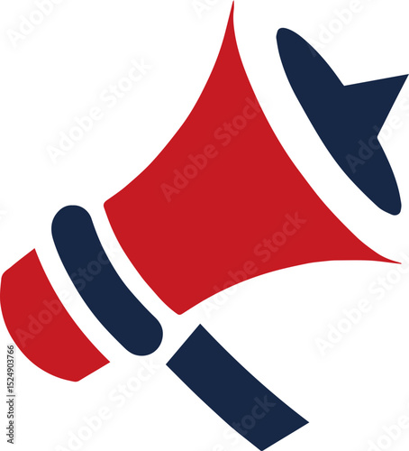 Megaphone icon in red and navy for loud announcement