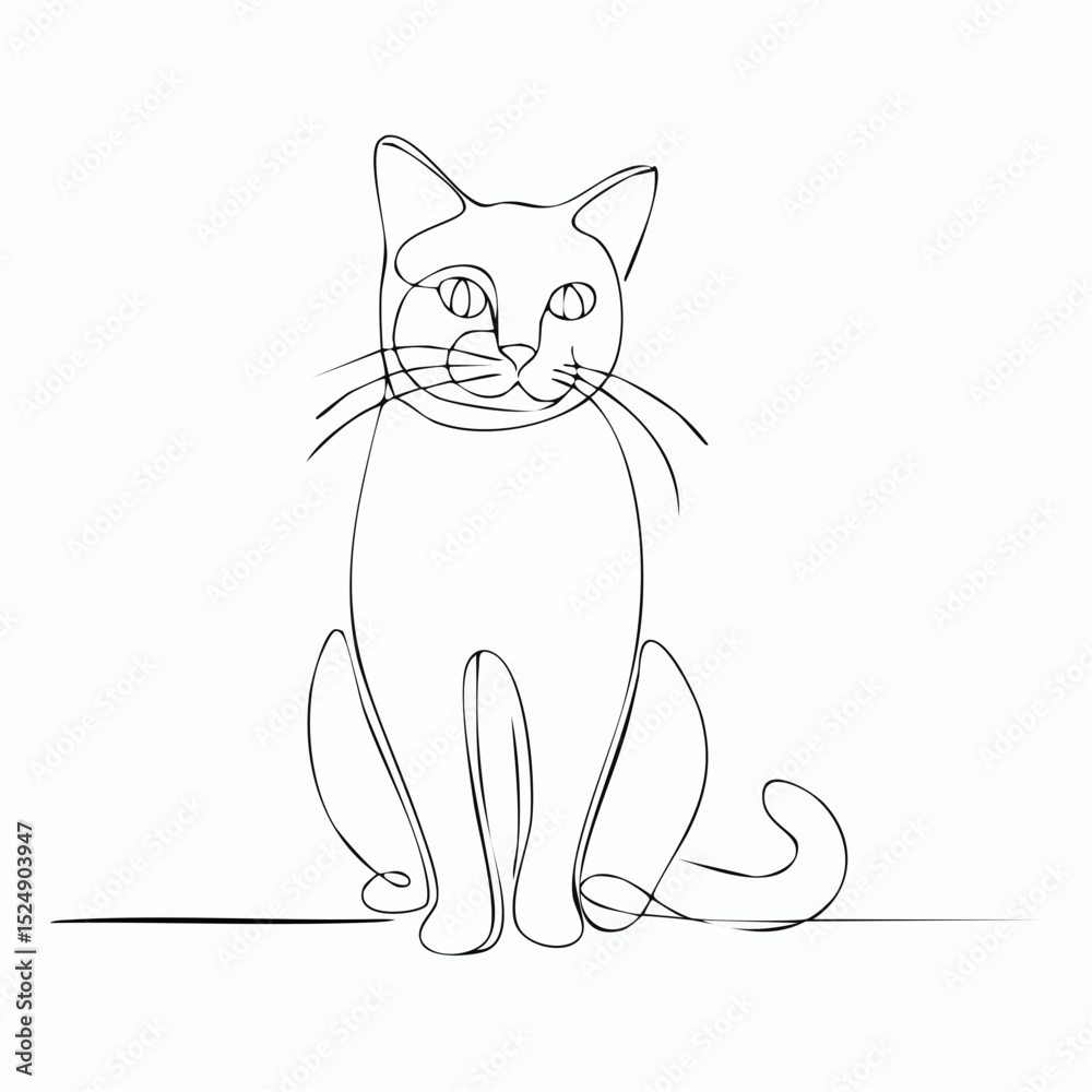 Obraz premium A minimalistic line art of a sitting cat, created with a continuous single stroke, in clean vector style on a white background-generate AI