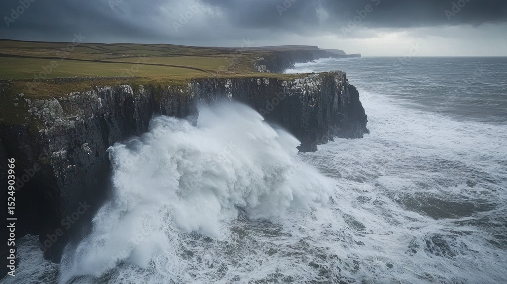 Fototapeta premium Dramatic coastal waves crashing against cliffs