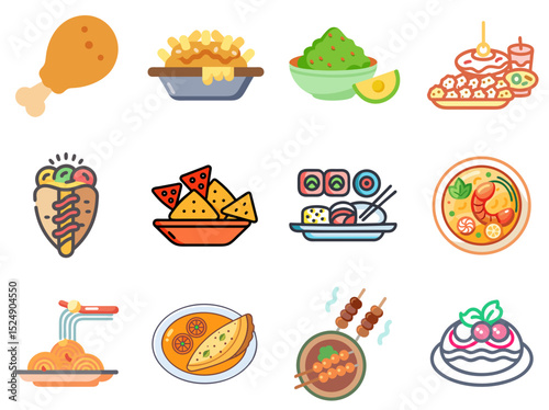 World Cuisine Lineal Color Icon Set Vol. 2