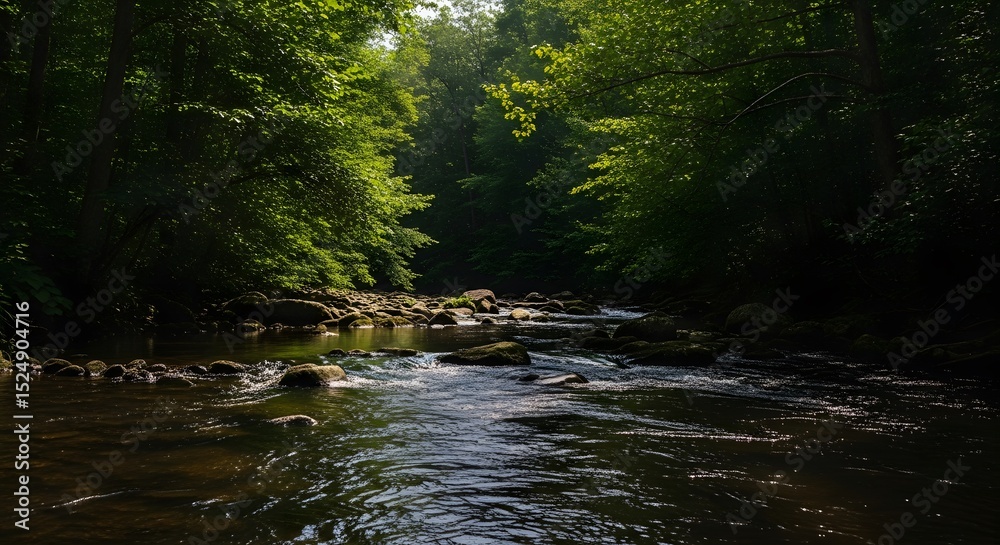 Obraz premium River Flowing Through Forest Landscape