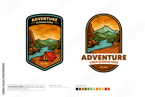 Adventure Vector Logo Template. This vector vintage logos for the camping theme. Perfect for posters, apparel, T-shirt design and many other. photo