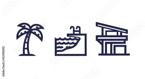 Palm Tree, Pool, House Icons
