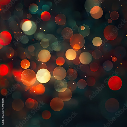 Abstract bokeh background with red, orange, and teal lights