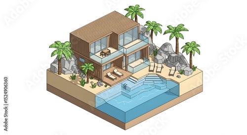 Isometric Modern House with Pool Near Beach