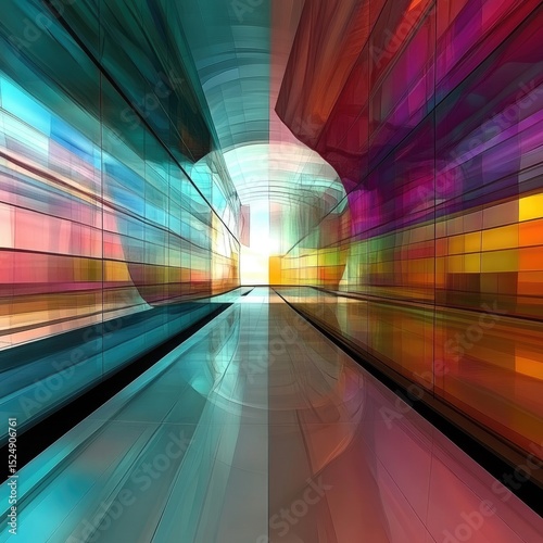 Vibrant, colorful, abstract tunnel leading to light