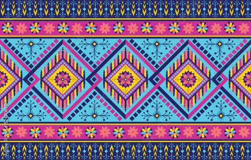 Colorful ethnic tribal seamless patterns with geometric shapes and traditional motifs, including ikat style. Perfect for textile prints, wallpapers, backgrounds, and digital designs.