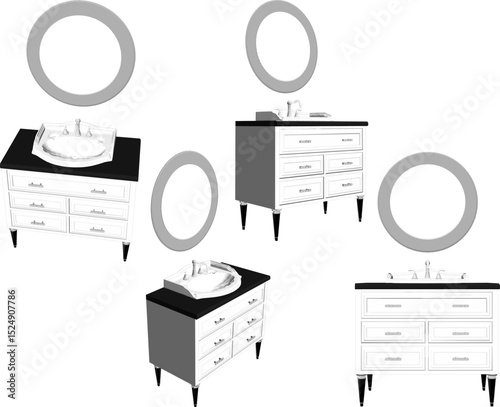 vector illustration of furniture design of vanity table washbasin shelf with mirror glass