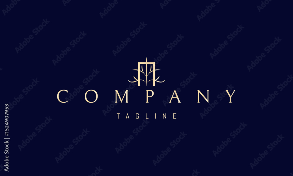 Fototapeta premium Vector golden logo with an abstract image of a passage with a tree in the middle.