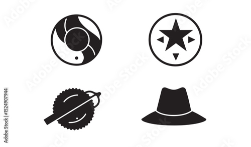 Minimalist black icon set featuring distinct silhouette designs for versatile graphic application