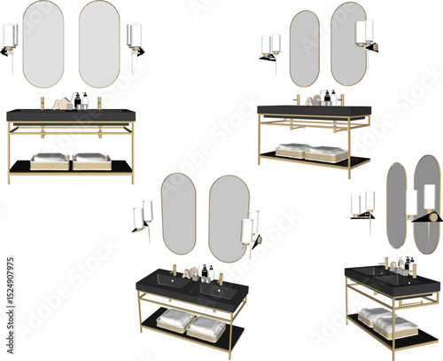 vector illustration of furniture design of vanity table washbasin shelf with mirror glass