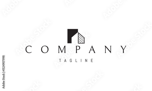Vector logo with an abstract image of a house in a white space style.