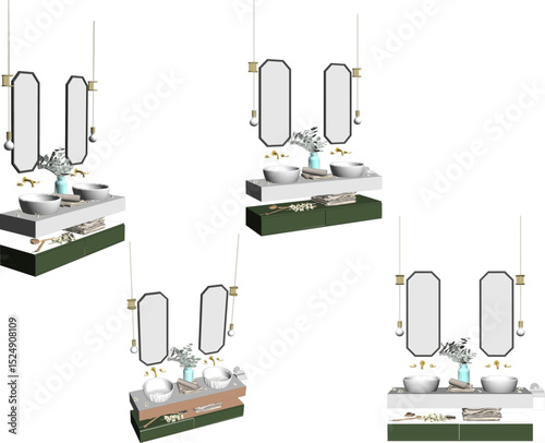 vector illustration of furniture design of vanity table washbasin shelf with mirror glass 