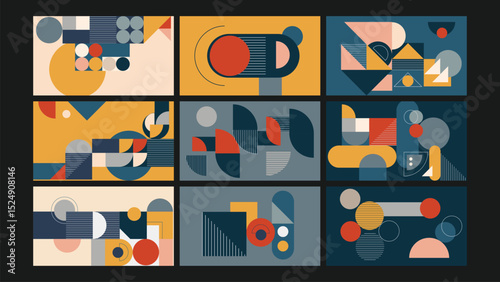 Retro Geometric Abstract Art Background Set