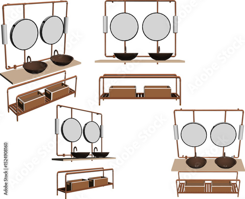 vector illustration of furniture design of vanity table washbasin shelf with mirror glass