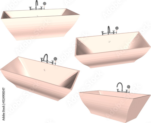 vector illustration of granite stone bathtub design with modern shower for soaking in bathroom