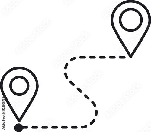 route map with pins symbol icon