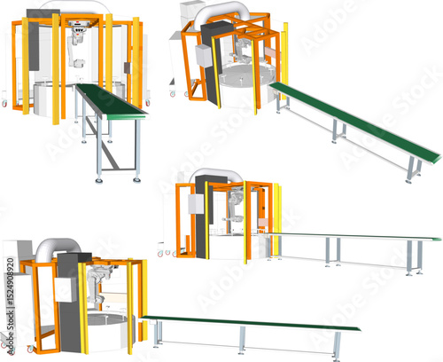 vector illustration of industrial machine design, semi-automatic factory production