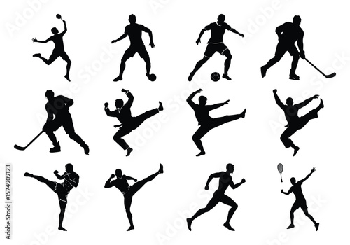 Wallpaper Mural Silhouettes of Male Athletes Performing Various Sports Activities and Martial Vector Arts on White Background Torontodigital.ca