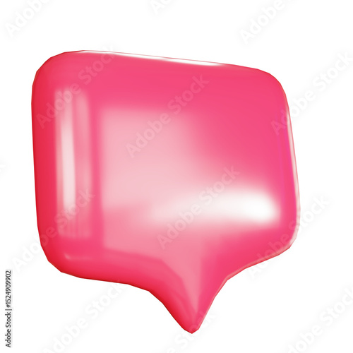 Pink Speech Bubble: A vibrant, glossy pink speech bubble, symbolizing communication, dialogue, and expression, pops with its smooth, clean lines and cheerful hue. 