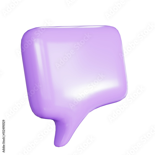 A clean 3D speech bubble icon on an isolated white background next to an empty blue styrofoam lunch box