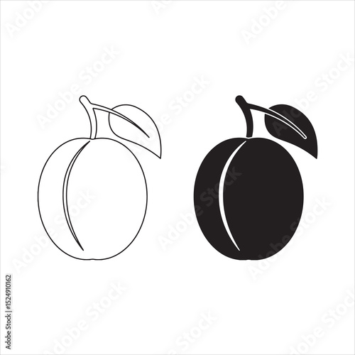 outline silhouette plum fruit icon set