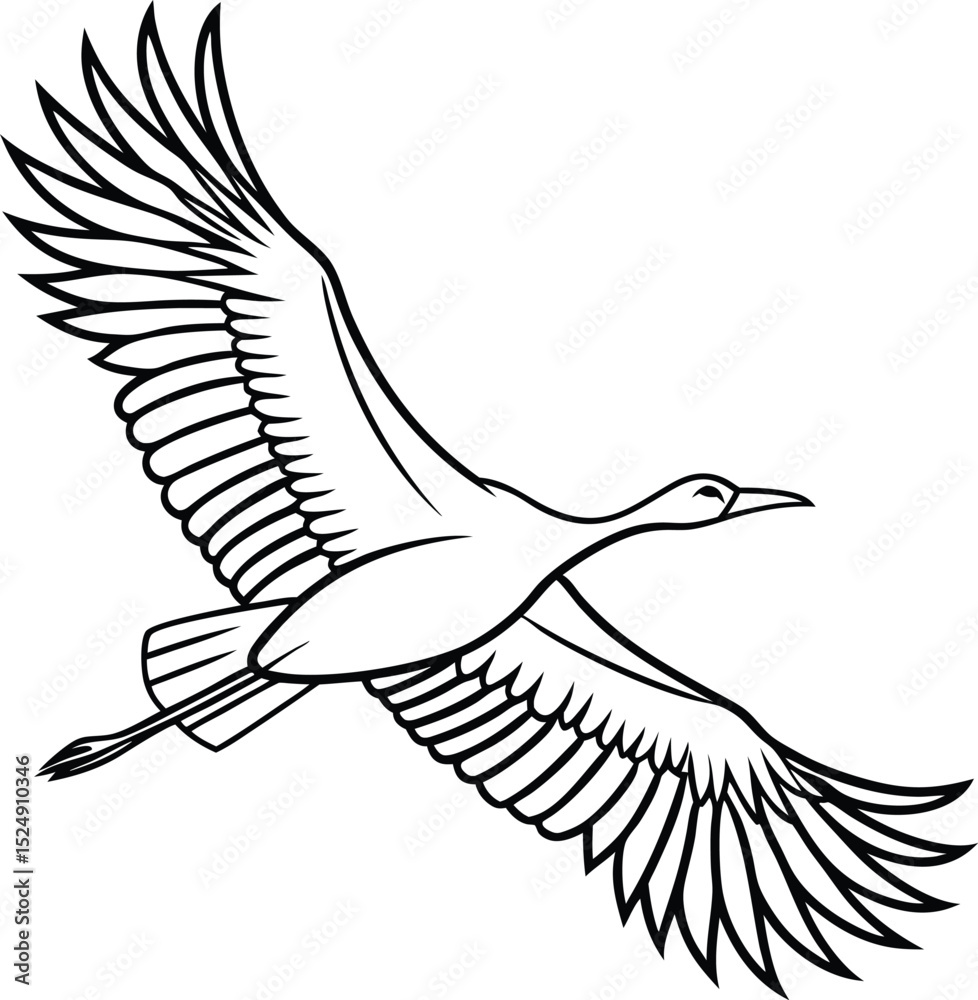 Obraz premium Elegant Crane Bird in Flight Design Perfect for Branding Logos and Scalable Artwork