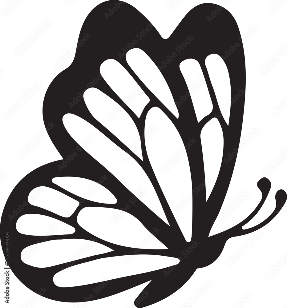 Obraz premium butterfly illustration, insect silhouette, flying butterfly vector, delicate wings art, nature butterfly shape, elegant insect vector, fluttering butterfly, butterfly wings graphic, garden insect silh