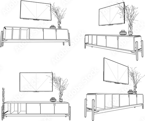 vector illustration of modern minimalist tv shelf cabinet design