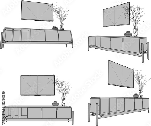 vector illustration of modern minimalist tv shelf cabinet design 