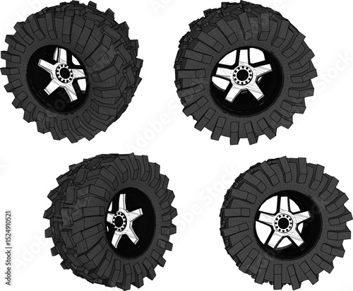 vector illustration of offroad vehicle wheel design for adventure in the wild mountain forest 