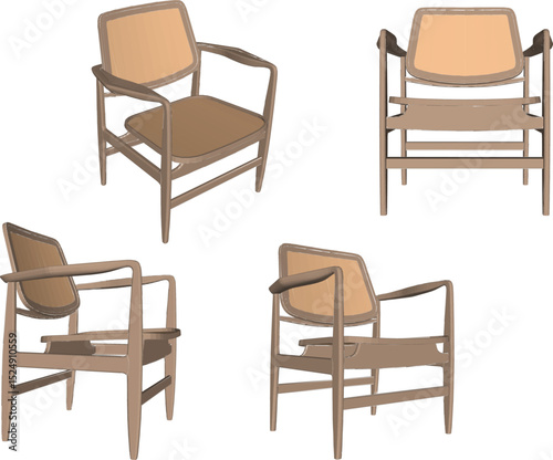vector illustration of rattan wood chair furniture design for living room from traditional ethnic vintage wood 
