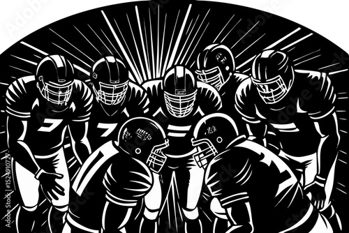 American Football Team Huddle Strategy and Teamwork Illustration, football, team, huddle, sports, unity, intense, powerful, spirit, league, tournament, win, passion, togetherness, coaching, excitement