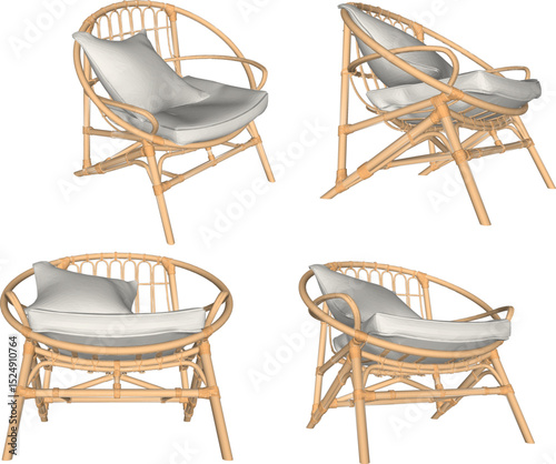 vector illustration of rattan wood chair furniture design for living room from traditional ethnic vintage wood