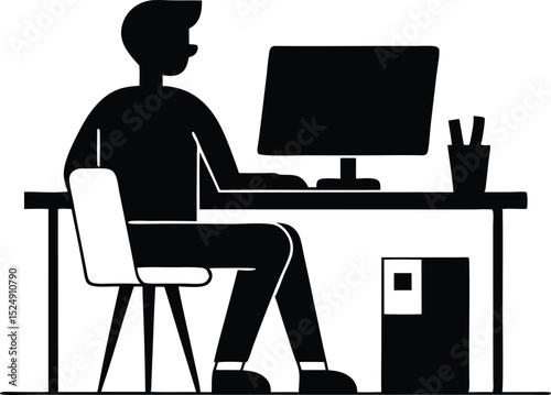Person Working at a Computer Desk Silhouette