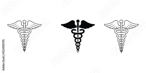 Set of black various Caduceus Medical Symbol icon outline vector