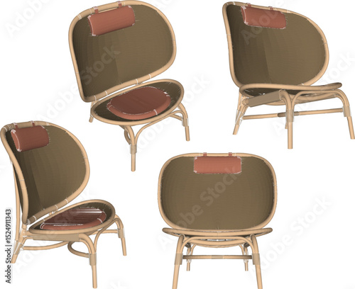 vector illustration of rattan wood chair furniture design for living room from traditional ethnic vintage wood