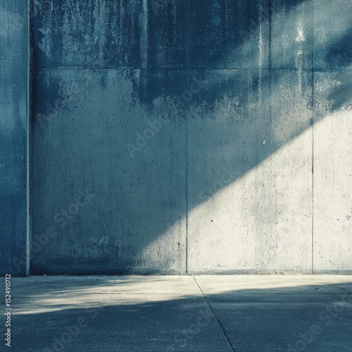 Sunlit concrete wall and floor, textured surface, shadow play