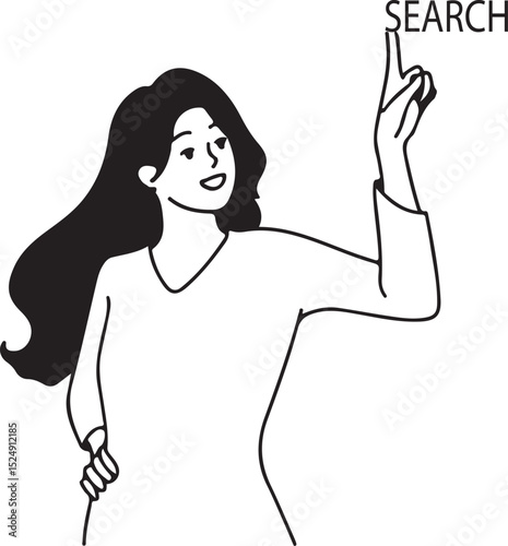 Smiling woman use search page on computer