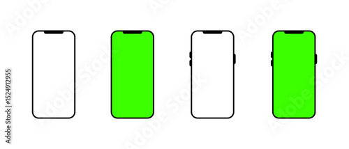 Smartphone, phone with green screen icon. Cellphone mockup sign symbol