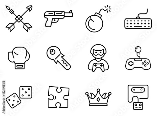 Gaming Outline Line Icons Set 2 – Sleek Outline Icons for Video Games, Consoles & Esports