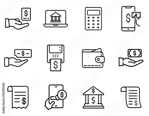Bill and Payment Method Outline Line Icons Set 1 – Sleek Outline Icons for Finance, Billing & Digital Payments